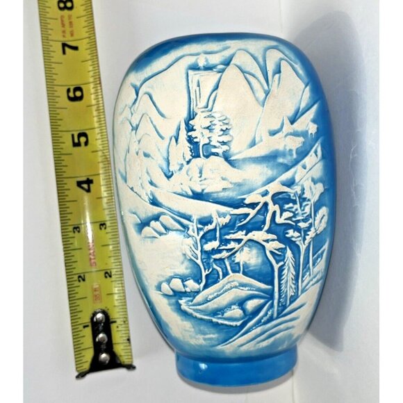 Signed 7” Tall Bright Blue & White Woodland Scene Bud Vase (Ginger Jar W/O Lid) - Picture 15 of 16